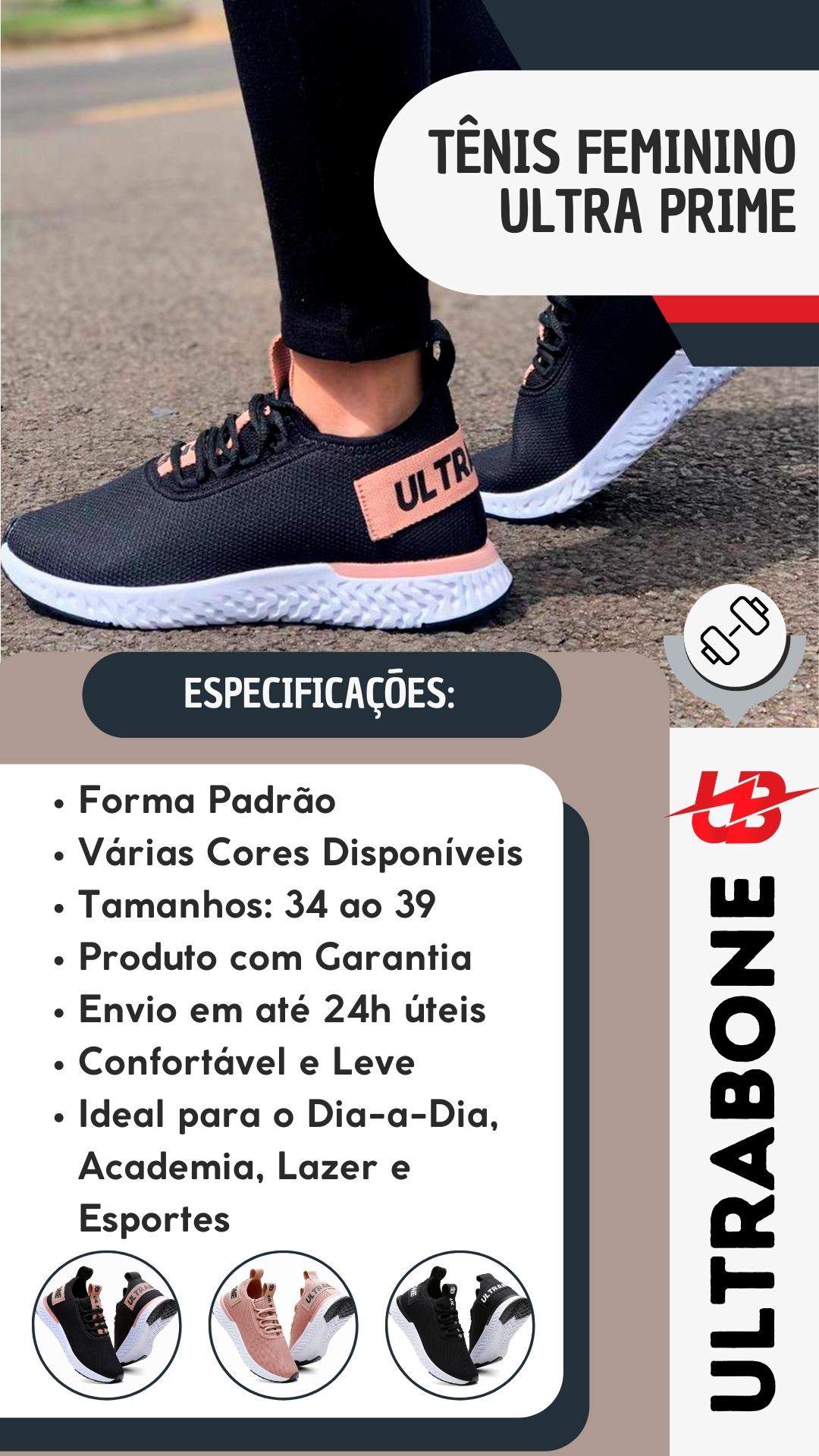 especificações tênis feminino utrabone prime